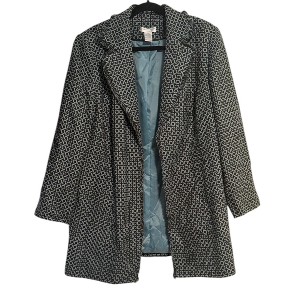 Worthington Woman Brown and Turquoise Patterned Open Front Jacket NWT